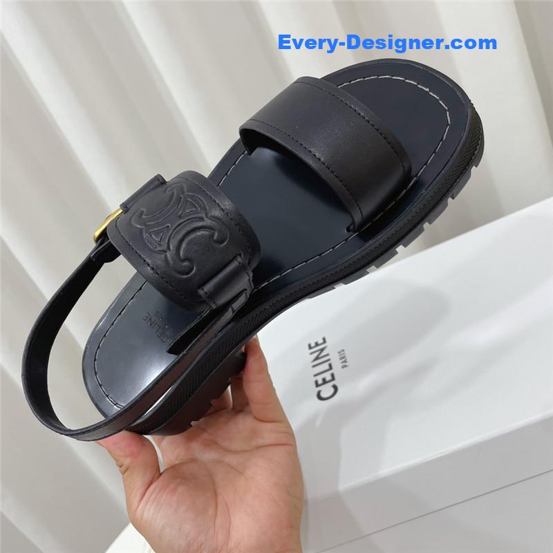 Celine Clea Triomphe Black Leather Sandal