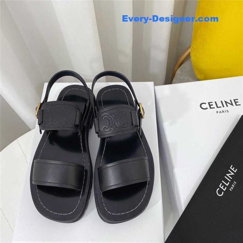 Celine Clea Triomphe Black Leather Sandal
