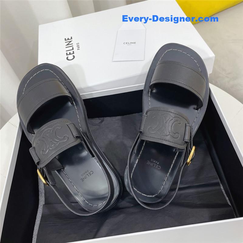 Celine Clea Triomphe Black Leather Sandal