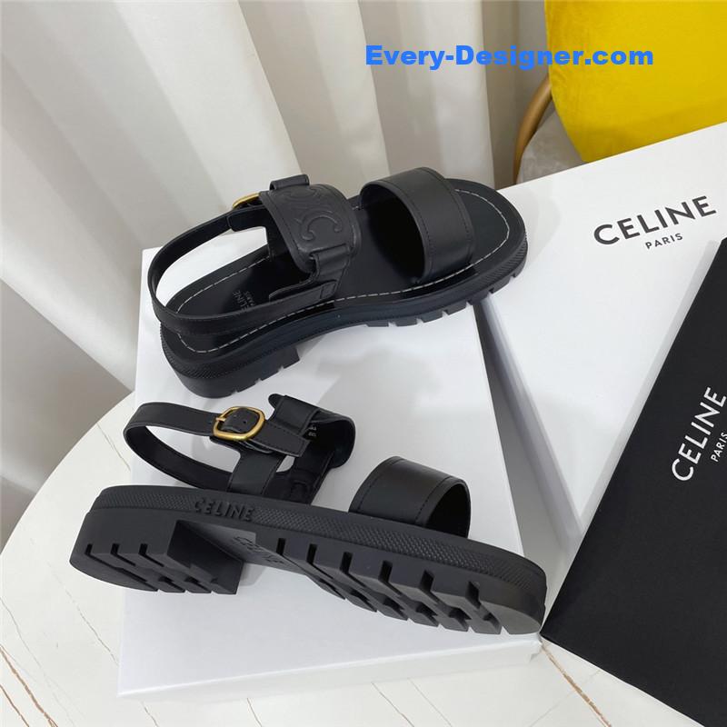 Celine Clea Triomphe Black Leather Sandal