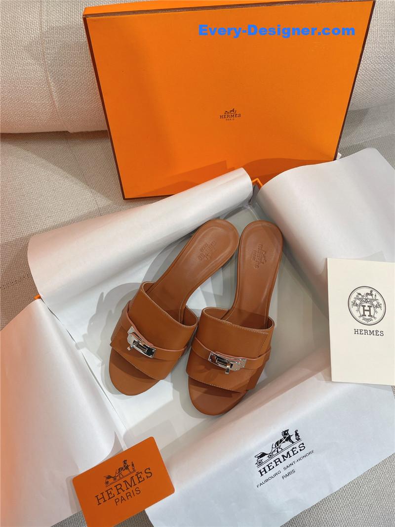 Hermes new Giulia flat kelly buckle slippers