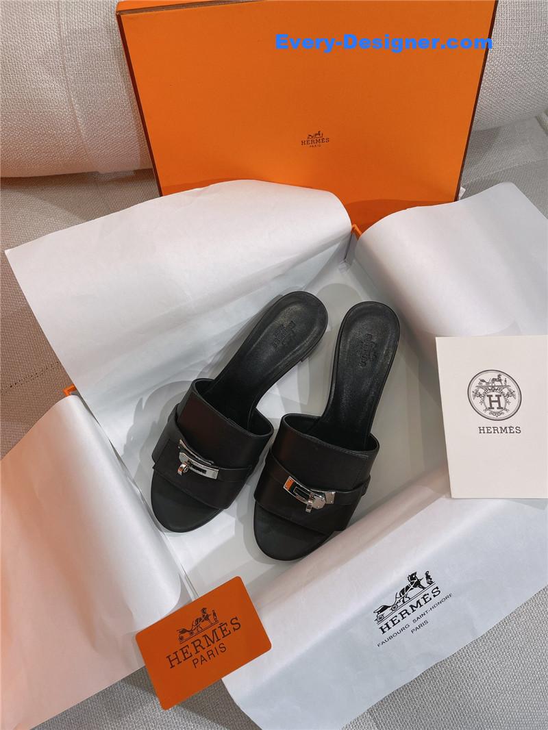 Hermes new Giulia flat kelly buckle slippers