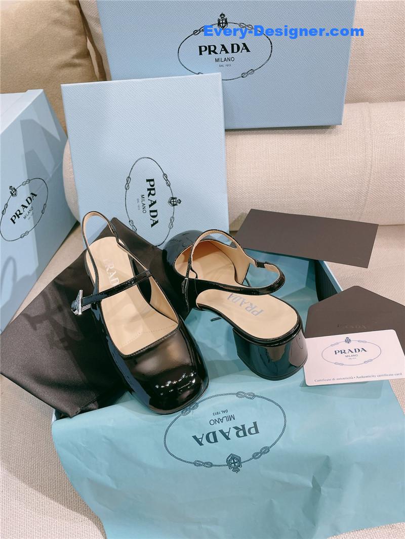 prada patent leather back strap mary jane round toe sandals
