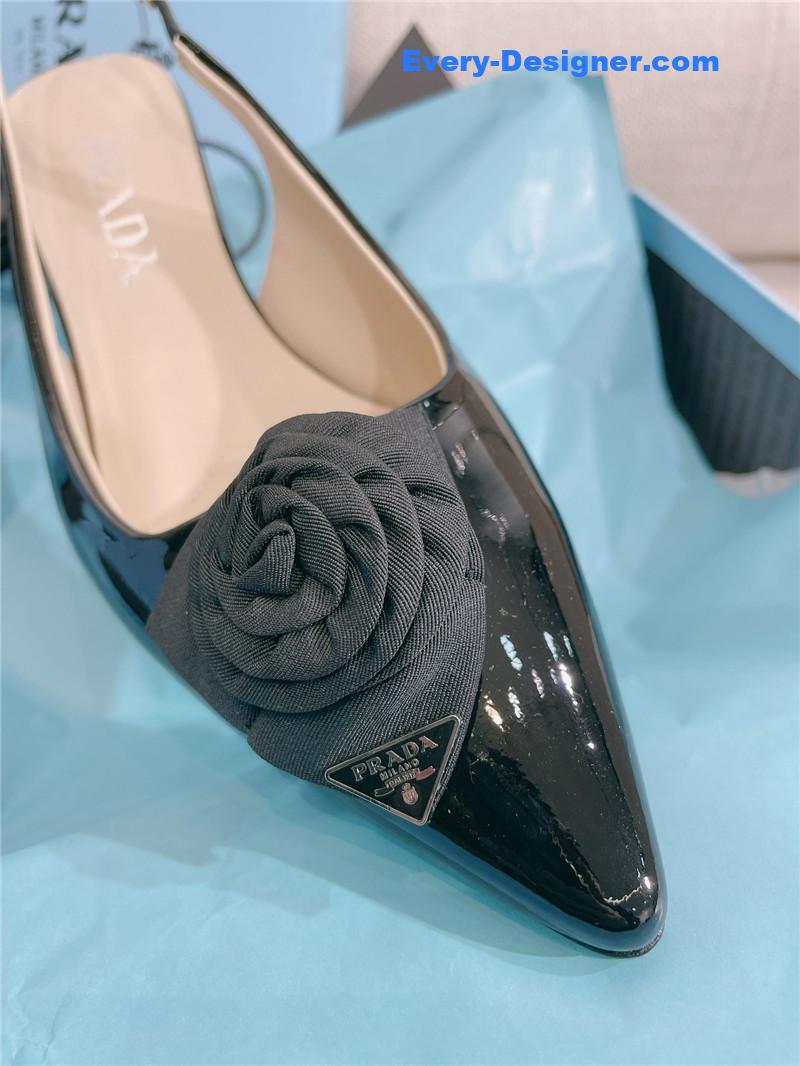 Pra*a patent leather back strap flower heel sandals