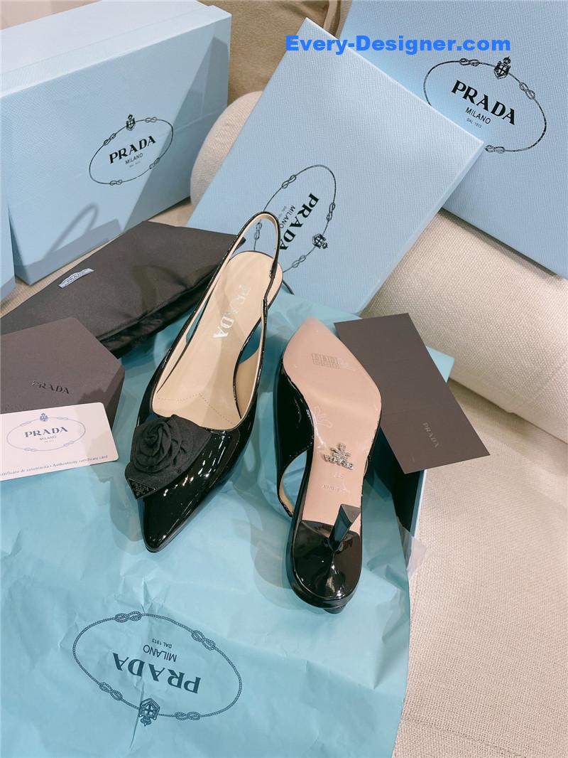 Pra*a patent leather back strap flower heel sandals