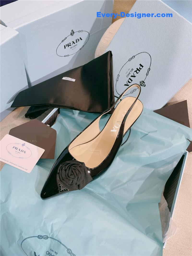 Pra*a patent leather back strap flower heel sandals