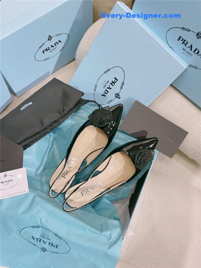 Pra*a patent leather back strap flower heel sandals
