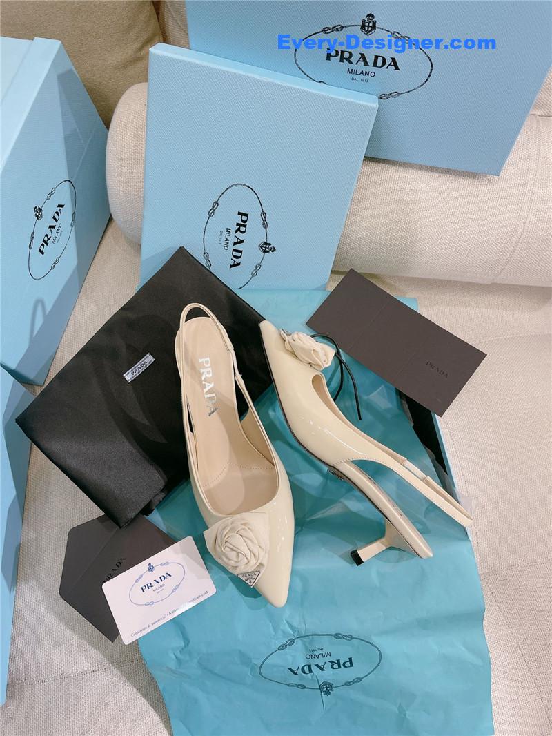 Pra*a patent leather back strap flower heel sandals