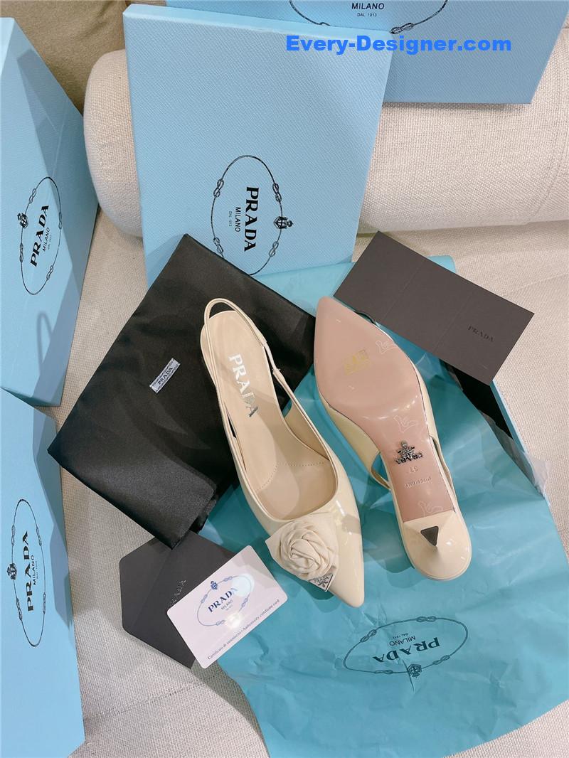 Pra*a patent leather back strap flower heel sandals