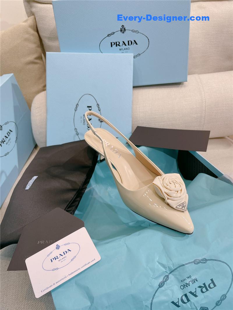 Pra*a patent leather back strap flower heel sandals