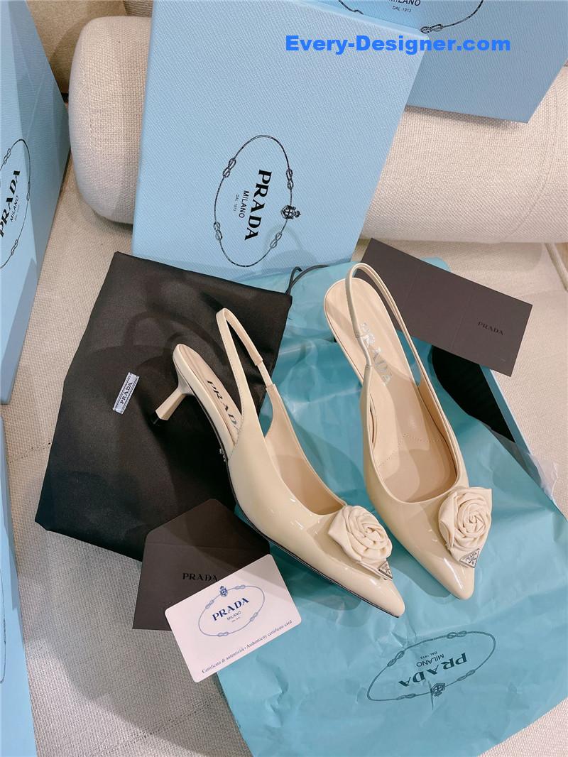 Pra*a patent leather back strap flower heel sandals