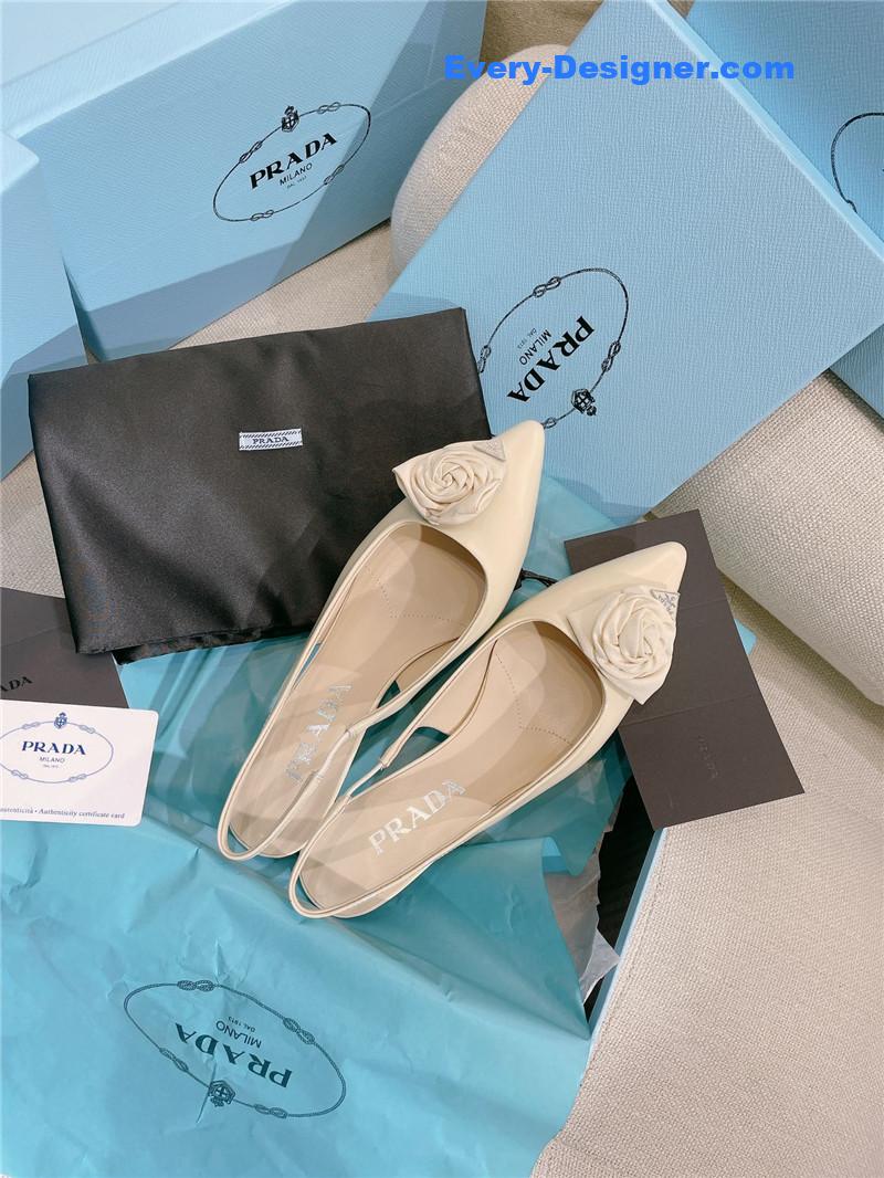 Pra*a patent leather back strap flower heel sandals