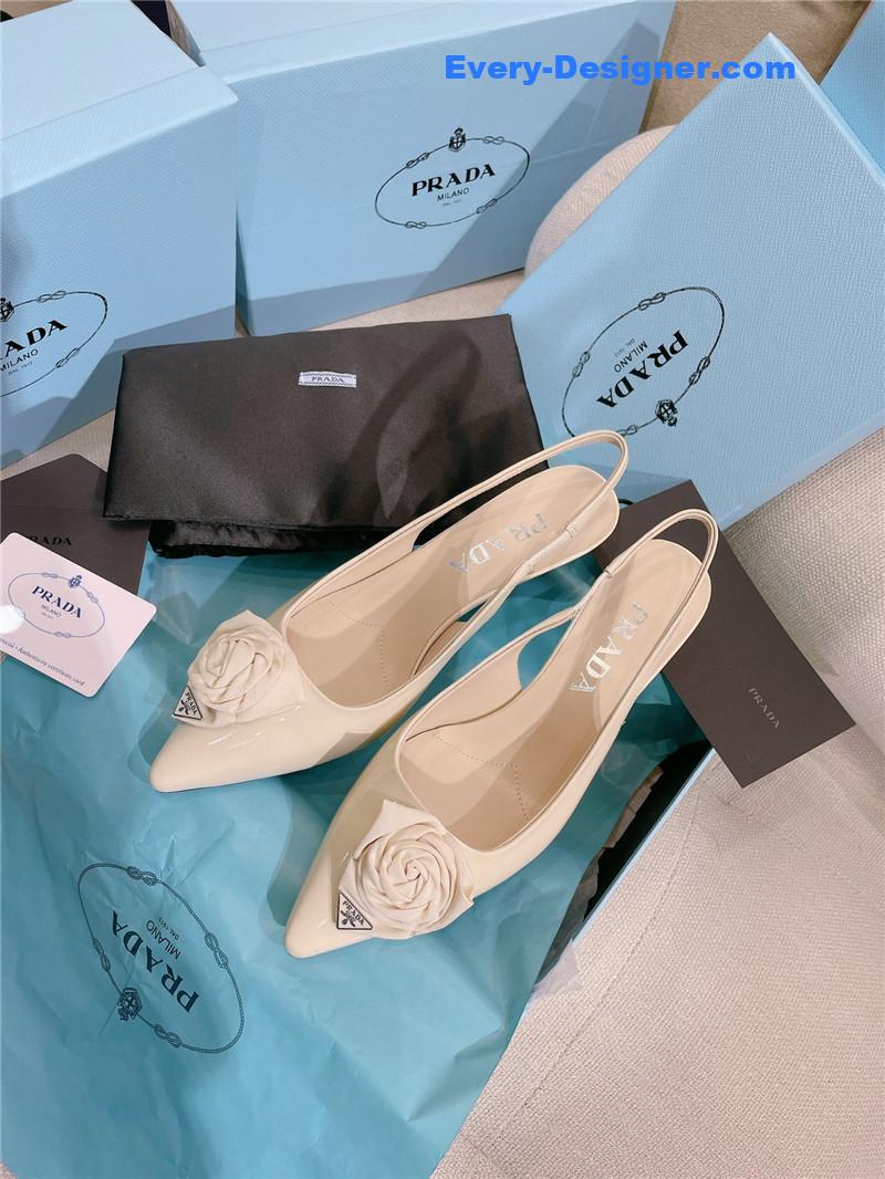 prada patent leather back strap flower heel sandals