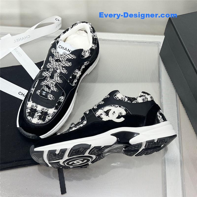 Chanel plaid wool mosaic sneakers