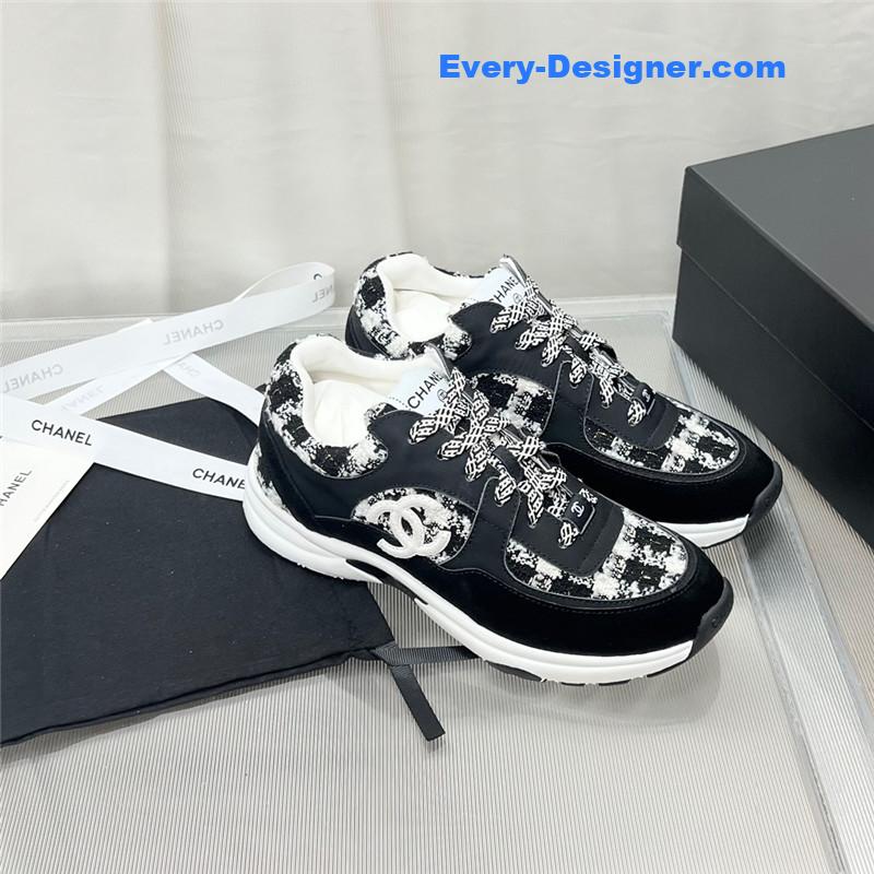 Chanel plaid wool mosaic sneakers