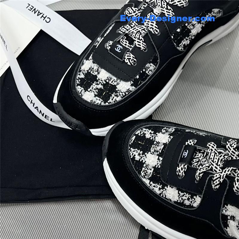Chanel plaid wool mosaic sneakers