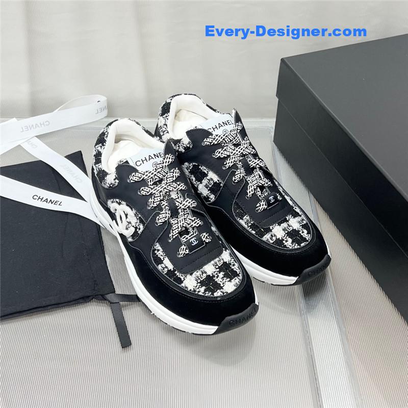 Chanel plaid wool mosaic sneakers