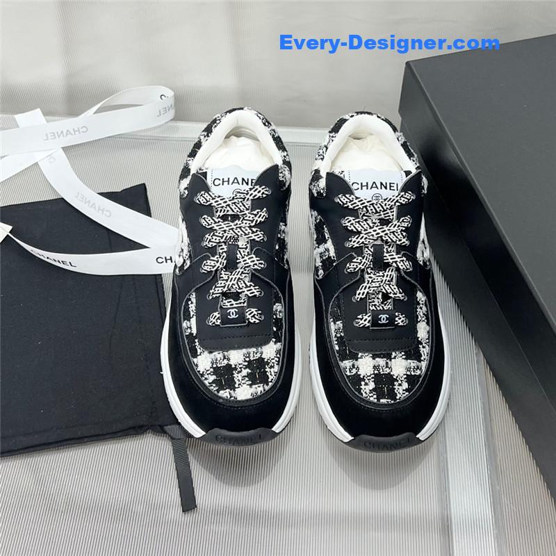 Chanel plaid wool mosaic sneakers