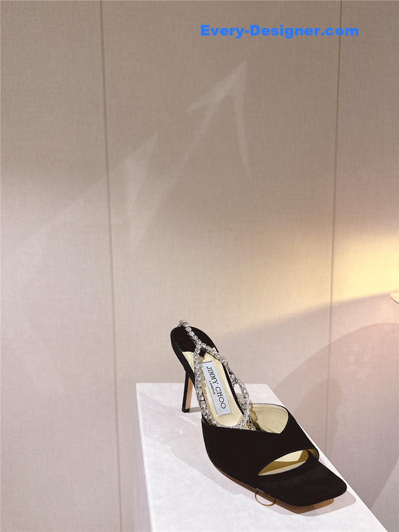 J1m*y Ch00 rhinestone chain heels