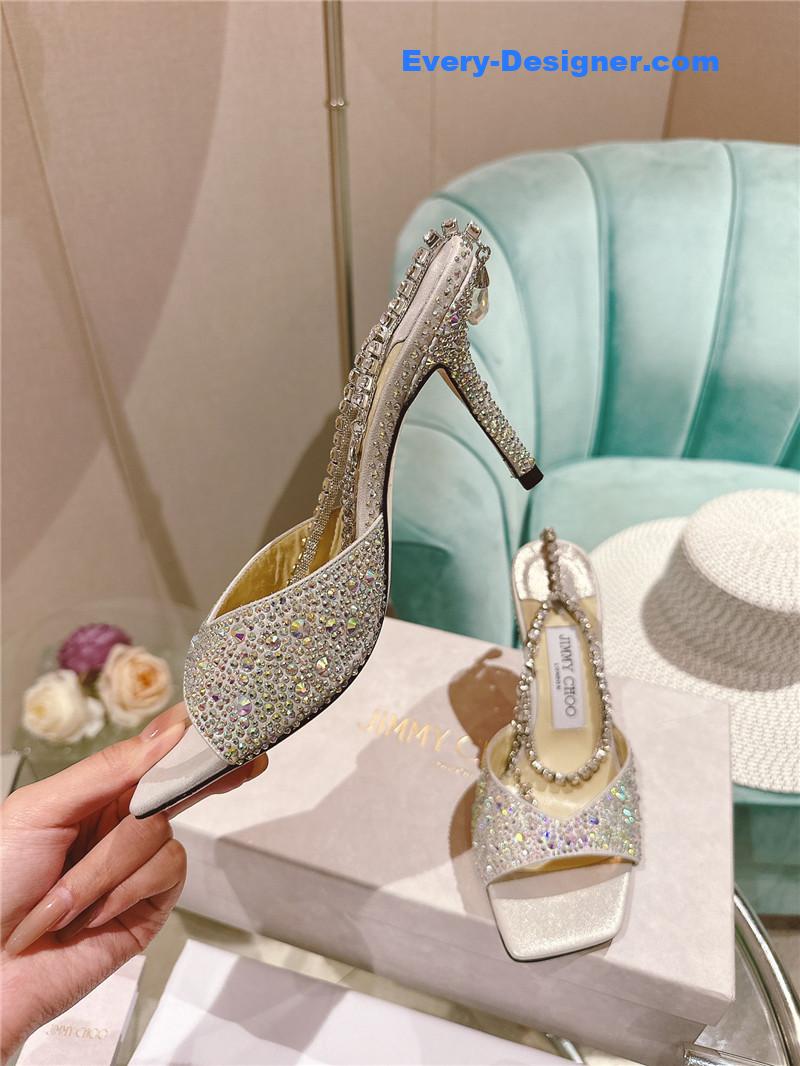 J1m*y Ch00 rhinestone chain heels