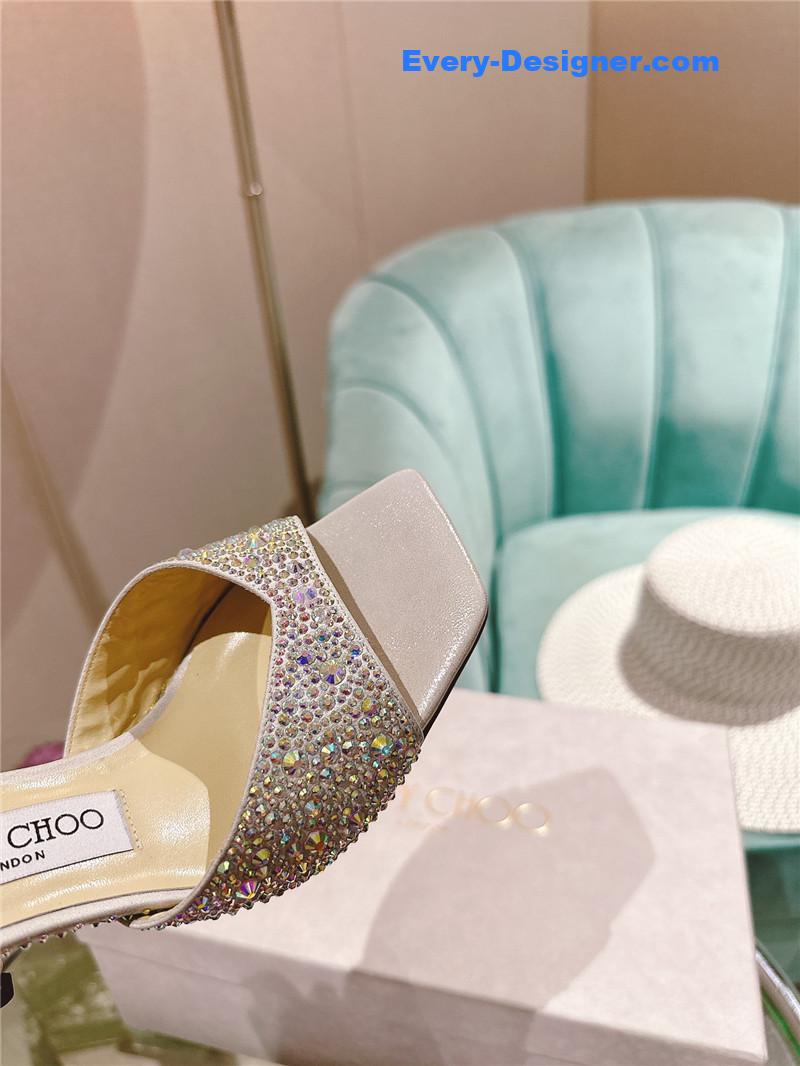 J1m*y Ch00 rhinestone chain heels