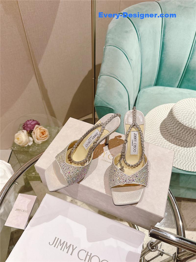 J1m*y Ch00 rhinestone chain heels