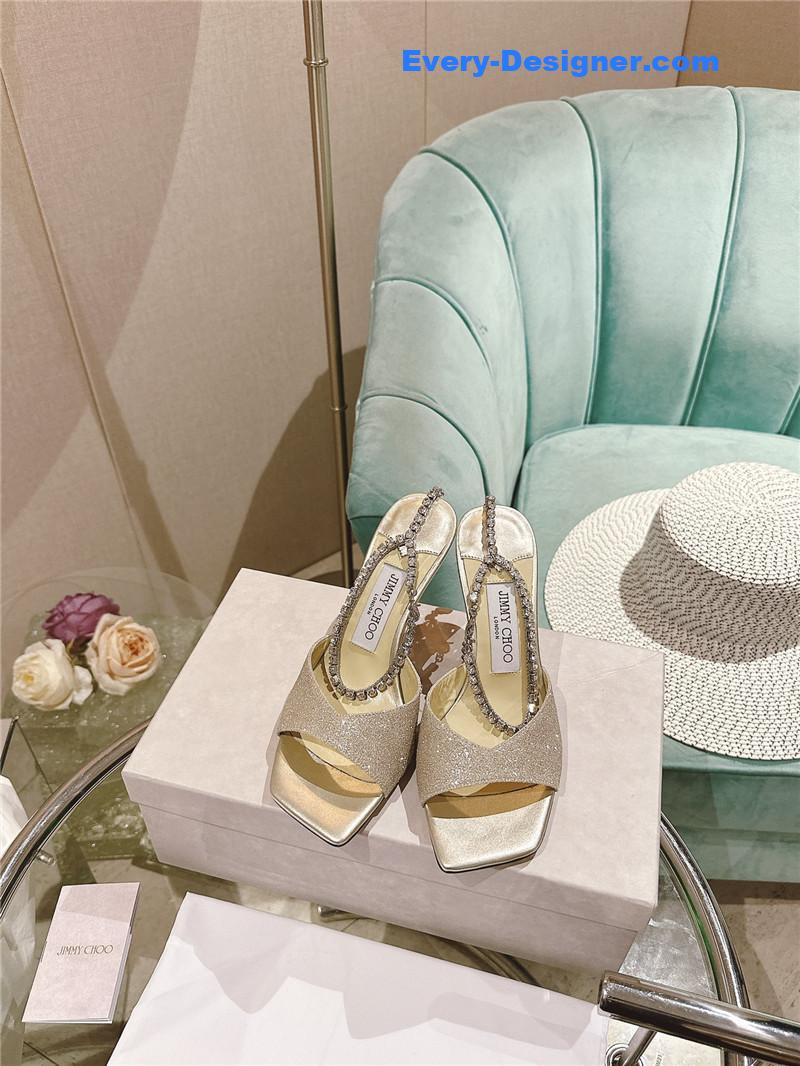 J1m*y Ch00 rhinestone chain heels