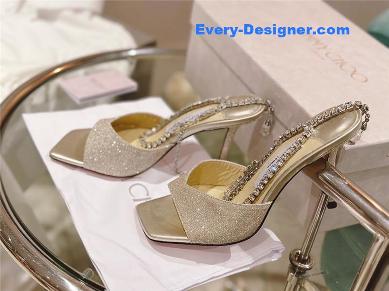 J1m*y Ch00 rhinestone chain heels
