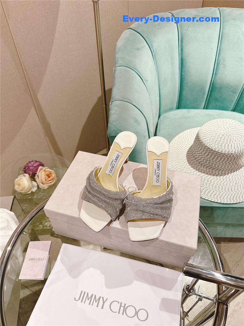 J1m*y Ch00 rhinestone high heel slippers