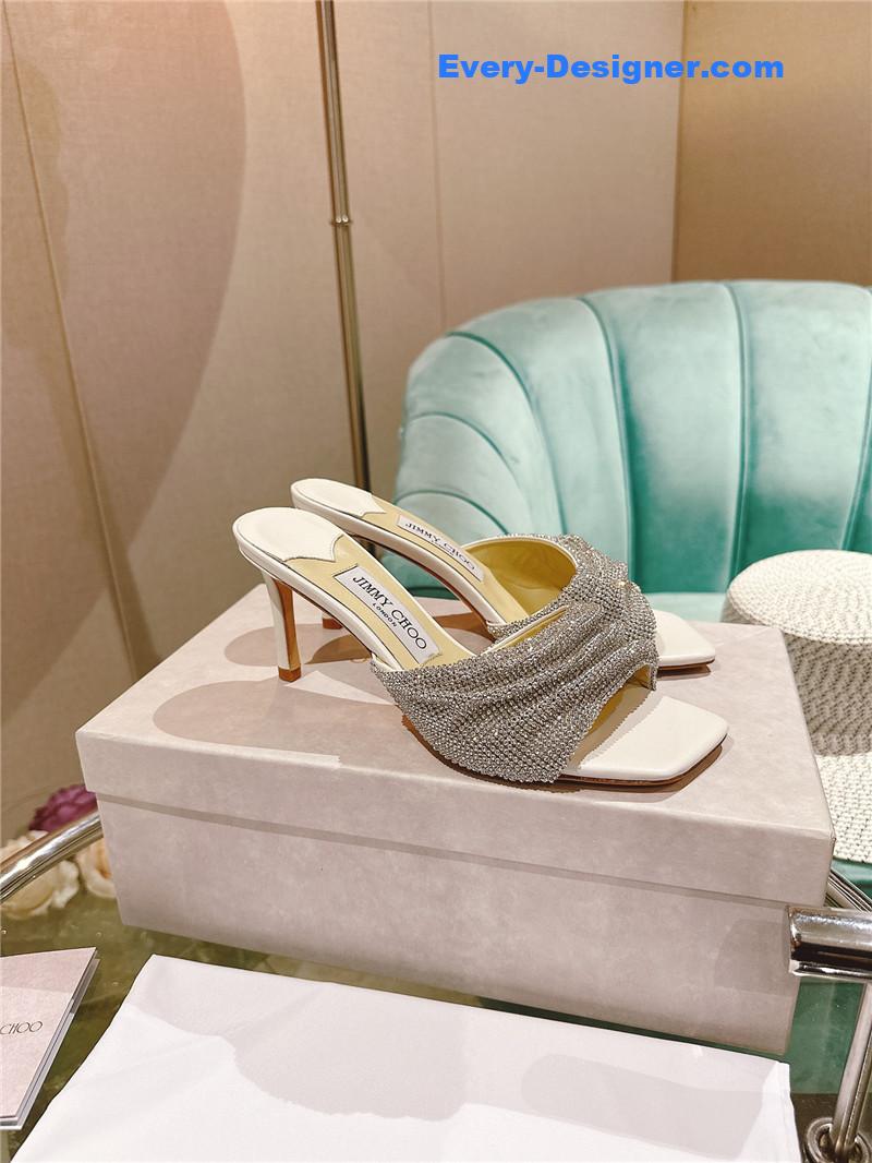 Jimmy Choo Rhinestone High Heel Slippers