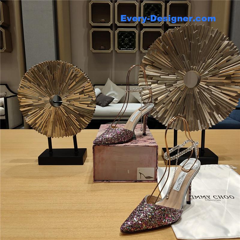 J1m*y Ch00 crystal chain heeled sandals