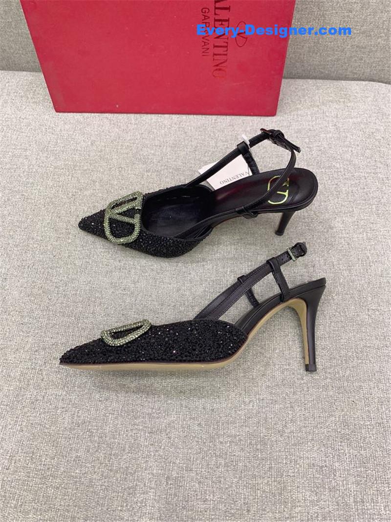 va1e*ntin0 new v buckle full D1am0nd high-heeled sandals