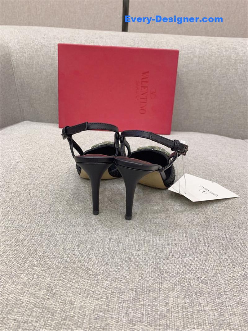 va1e*ntin0 new v buckle full D1am0nd high-heeled sandals