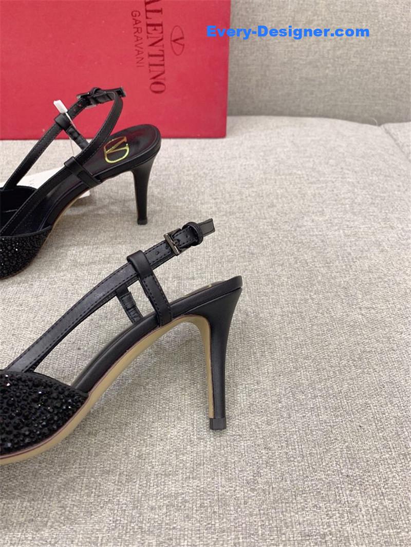 va1e*ntin0 new v buckle full D1am0nd high-heeled sandals