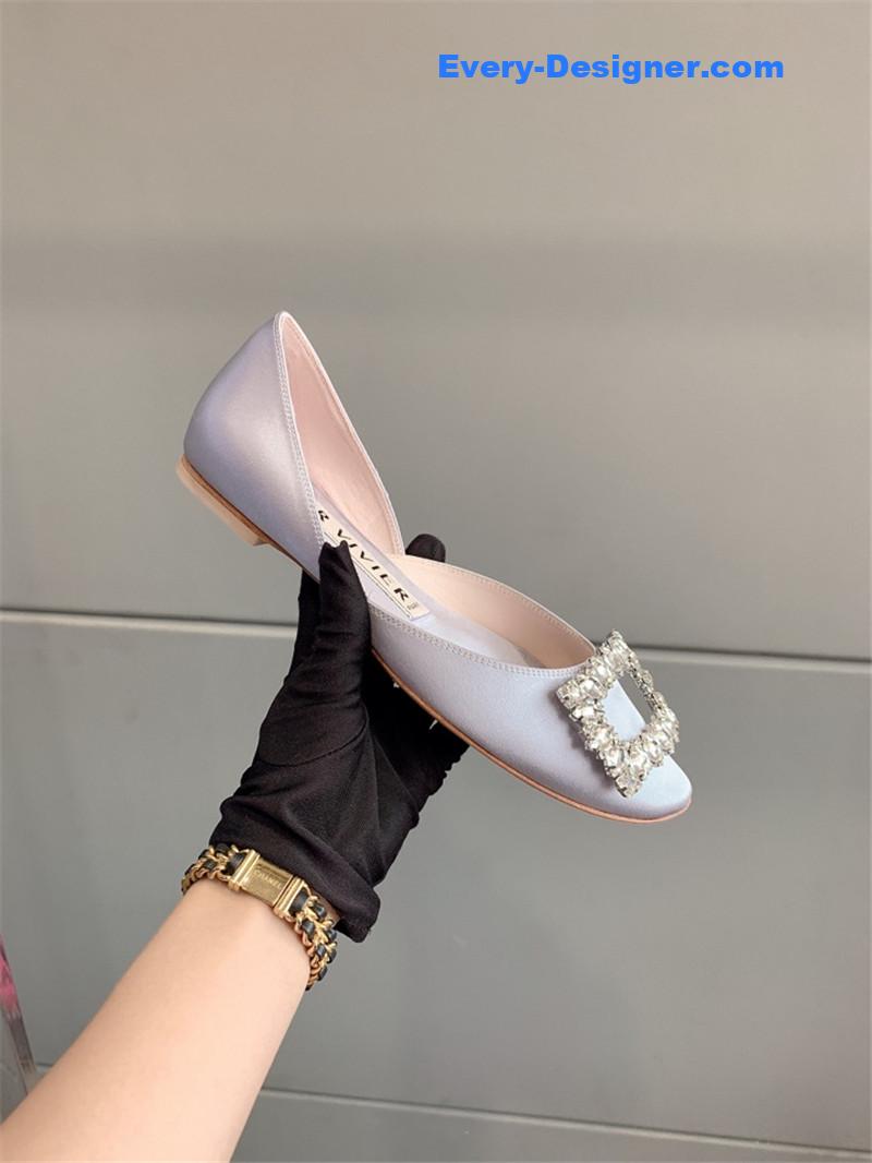 Roger vivier new hollow square buckle flat bottom