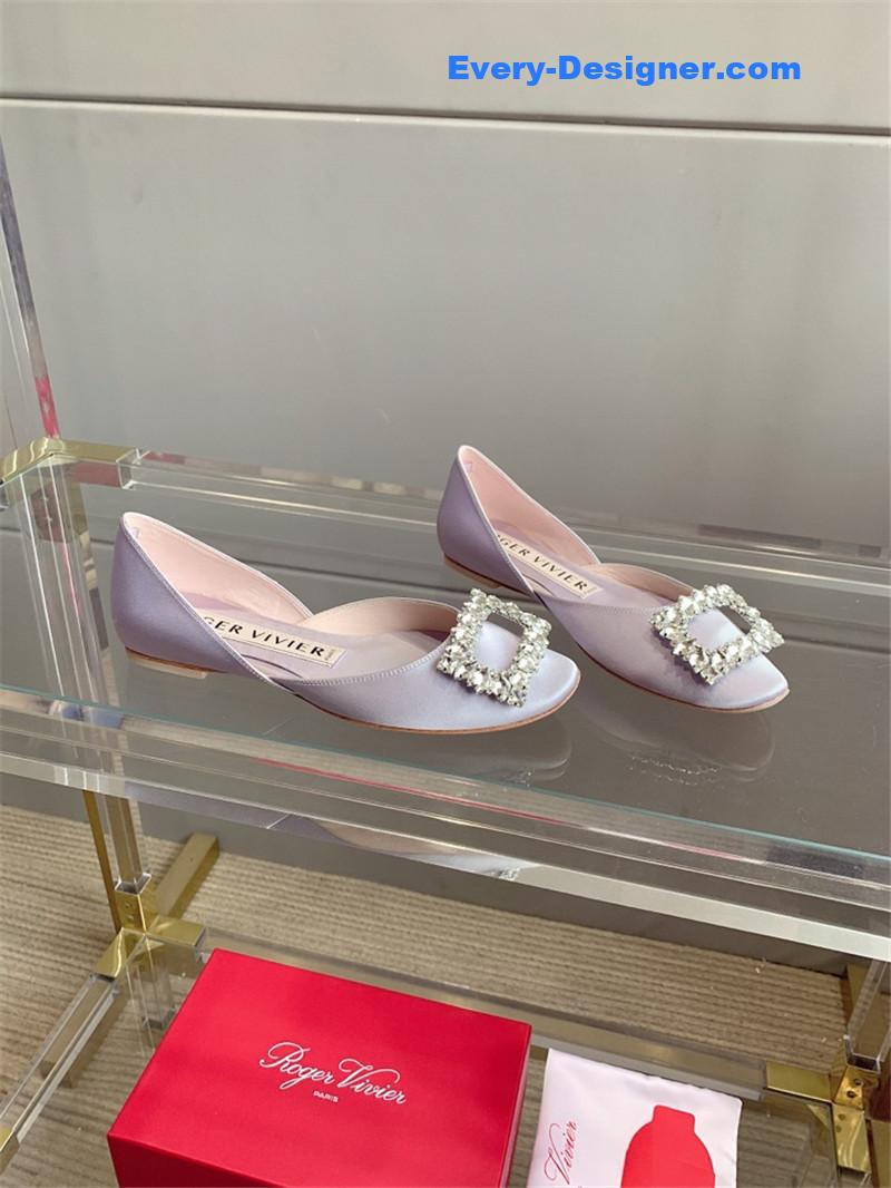 Roger vivier new hollow square buckle flat bottom