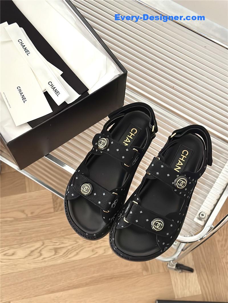 CC polka dot denim Velcro sandals