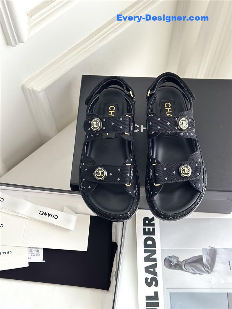 CC polka dot denim Velcro sandals
