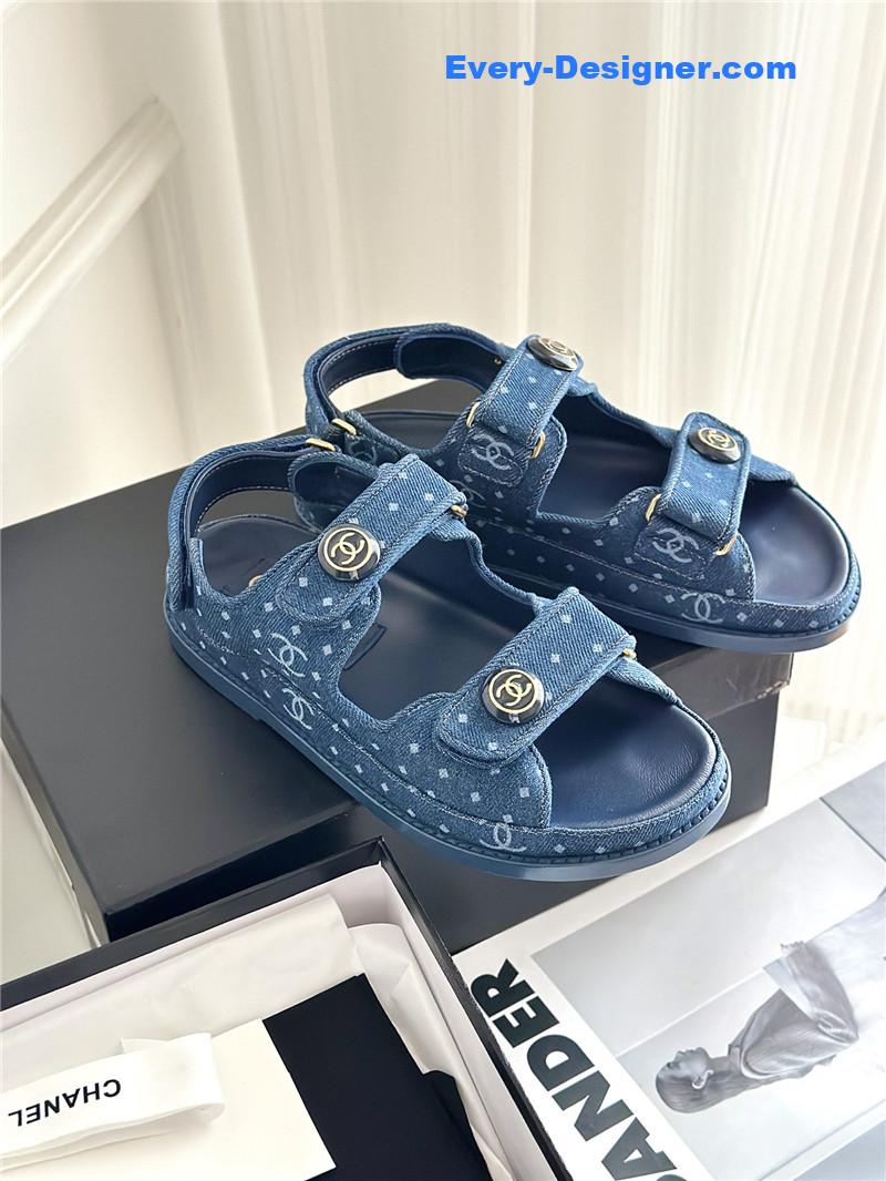 CC polka dot denim Velcro sandals
