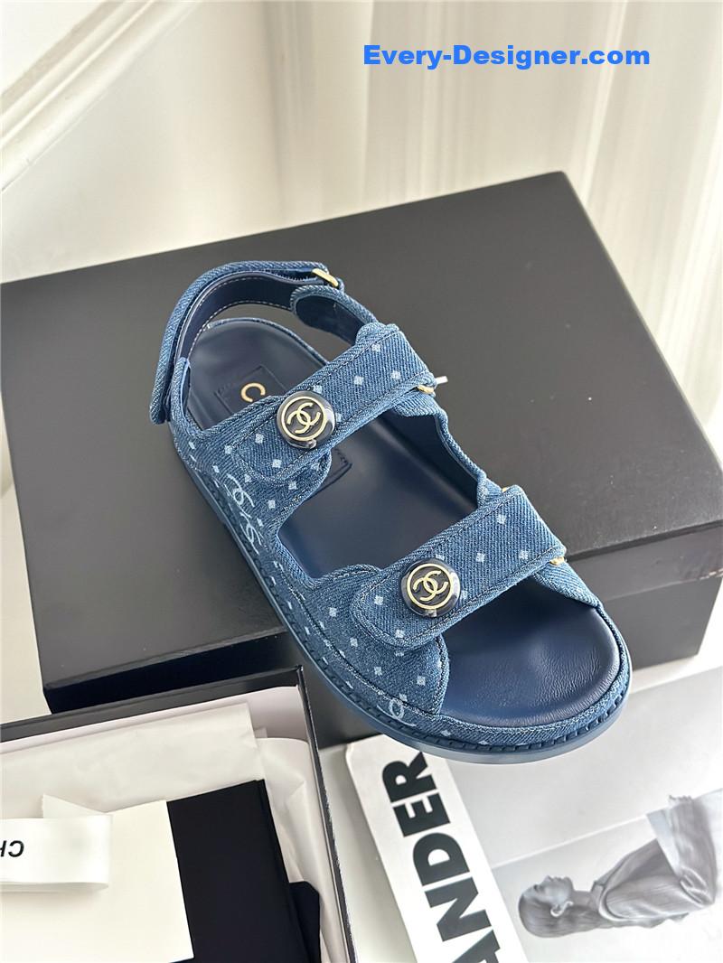 CC polka dot denim Velcro sandals