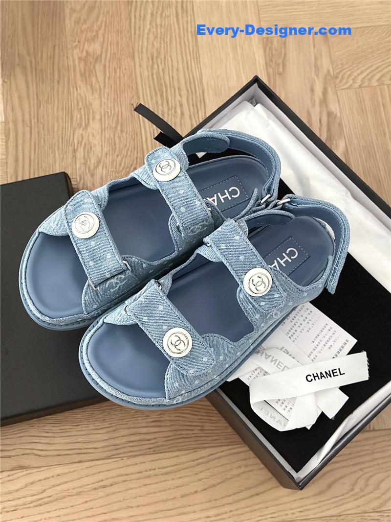 CC polka dot denim Velcro sandals