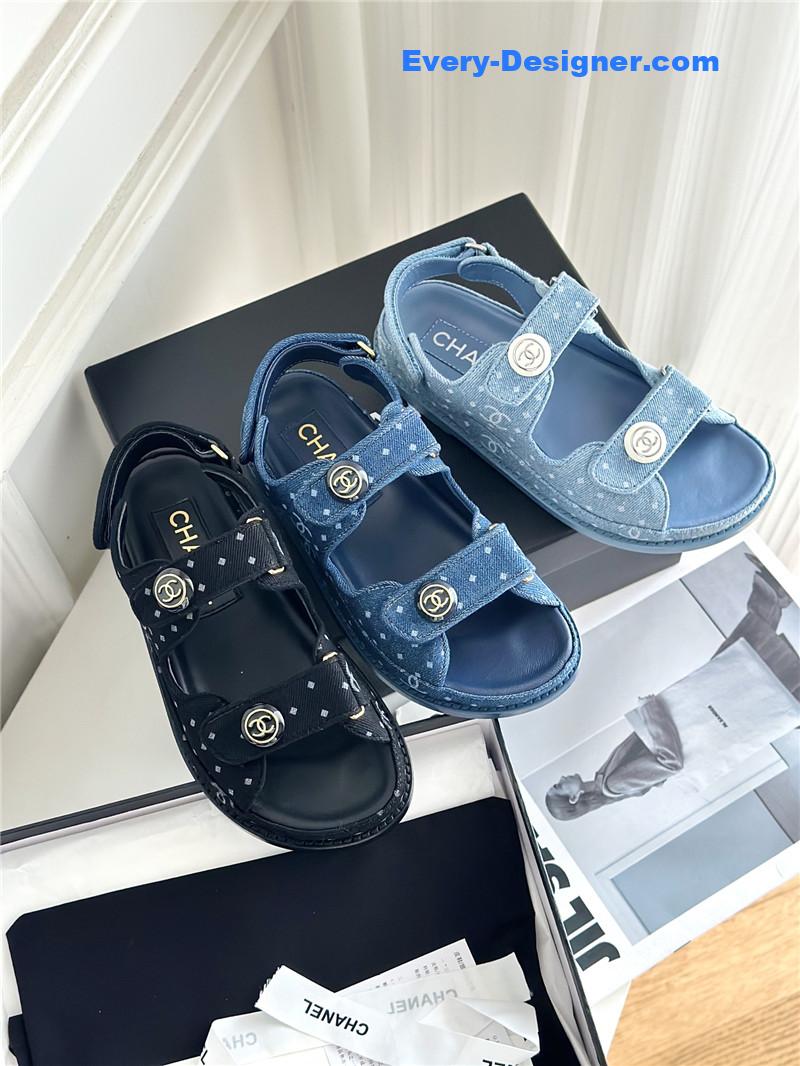CC polka dot denim Velcro sandals