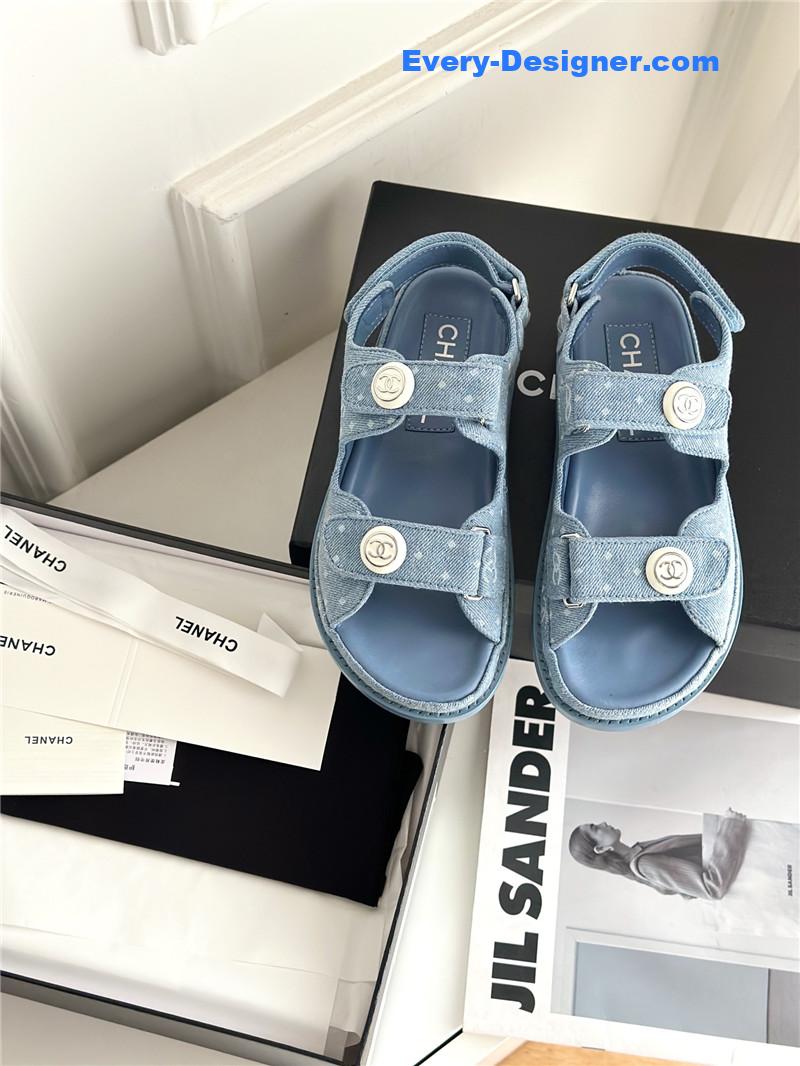 CC polka dot denim Velcro sandals