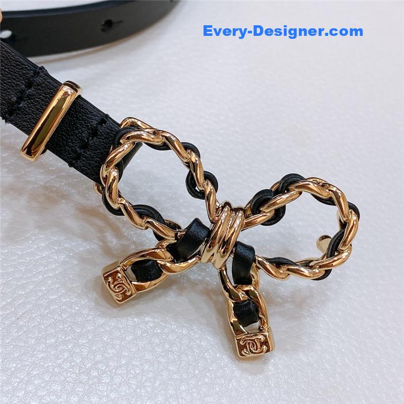 Ch**el bow brass gold-tone metal calfskin belt