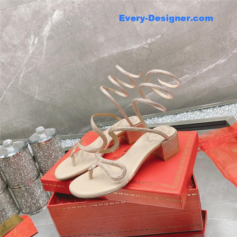 rene caovilla snake crystal chunky heel sandals