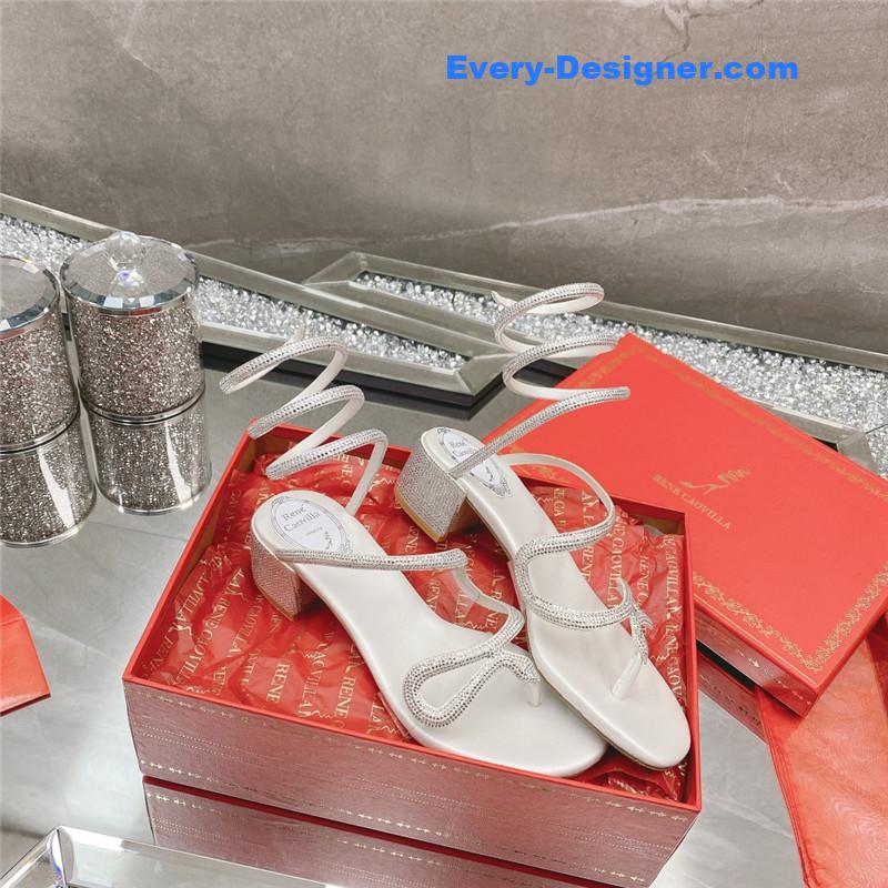 rene caovilla snake crystal chunky heel sandals