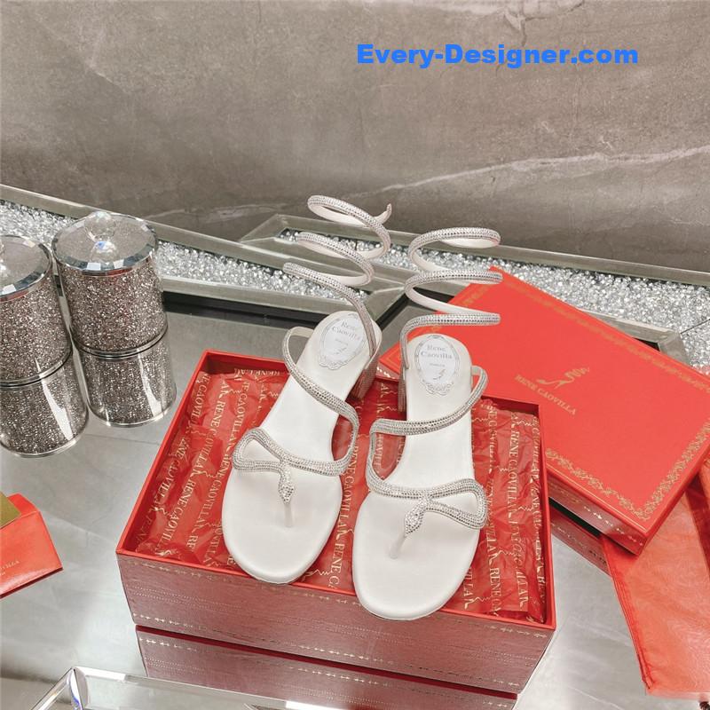 rene caovilla snake crystal chunky heel sandals