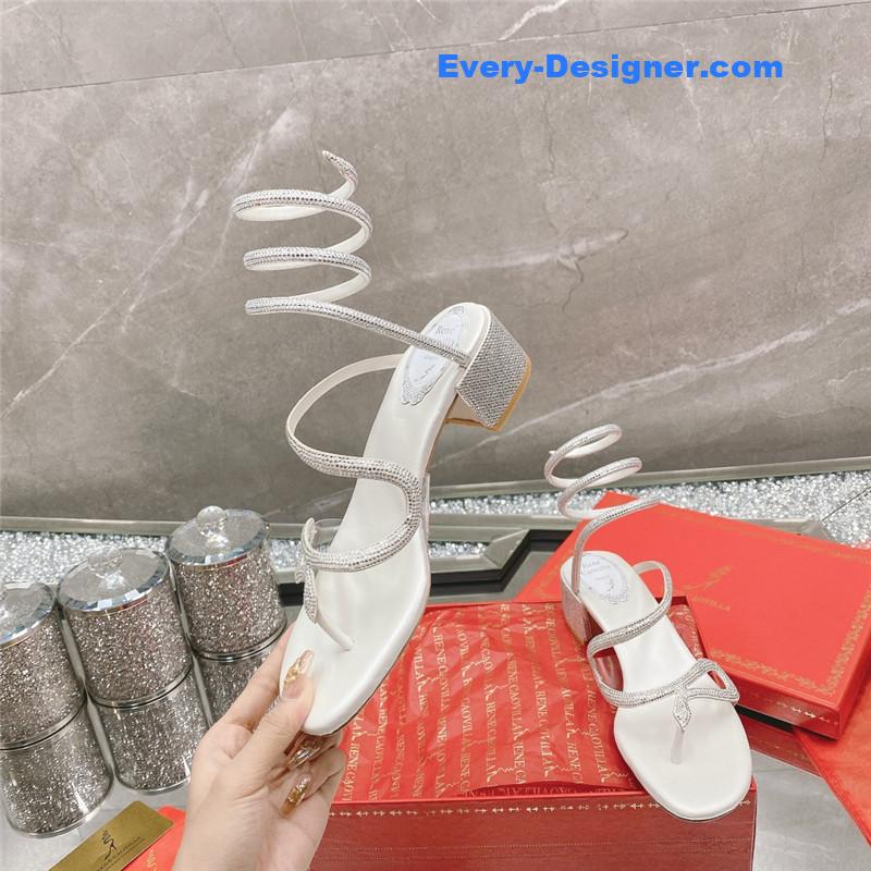 rene caovilla snake crystal chunky heel sandals