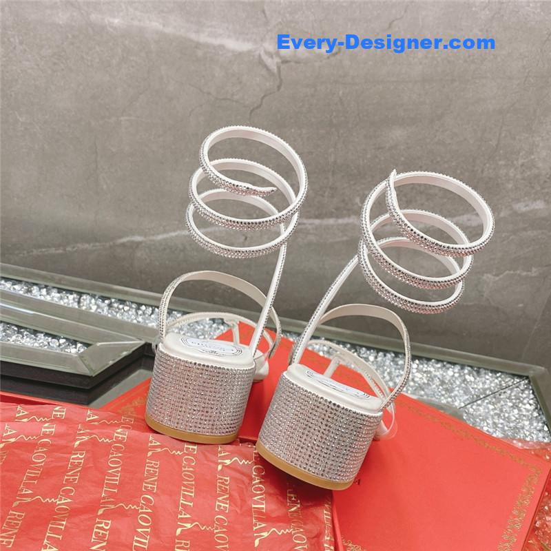 rene caovilla snake crystal chunky heel sandals