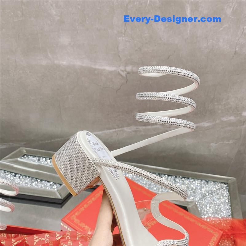 rene caovilla snake crystal chunky heel sandals